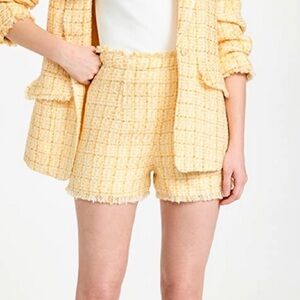 Cinq a Sept Coronado Macaron High Waist Woven Checkered Tweed Shorts Yellow NWT